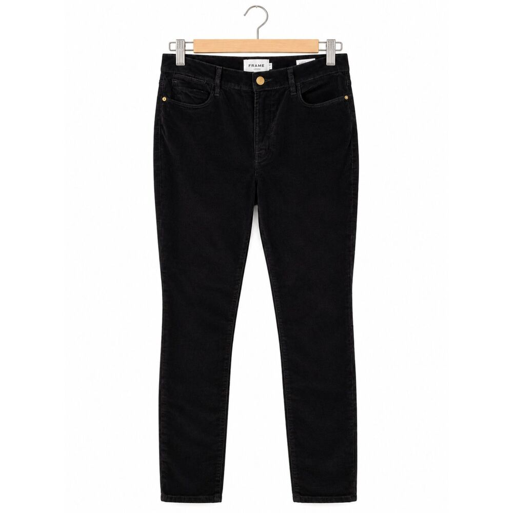 FRAME Women's Le High Skinny Noir Black Velvet Ankle Pants Size 31